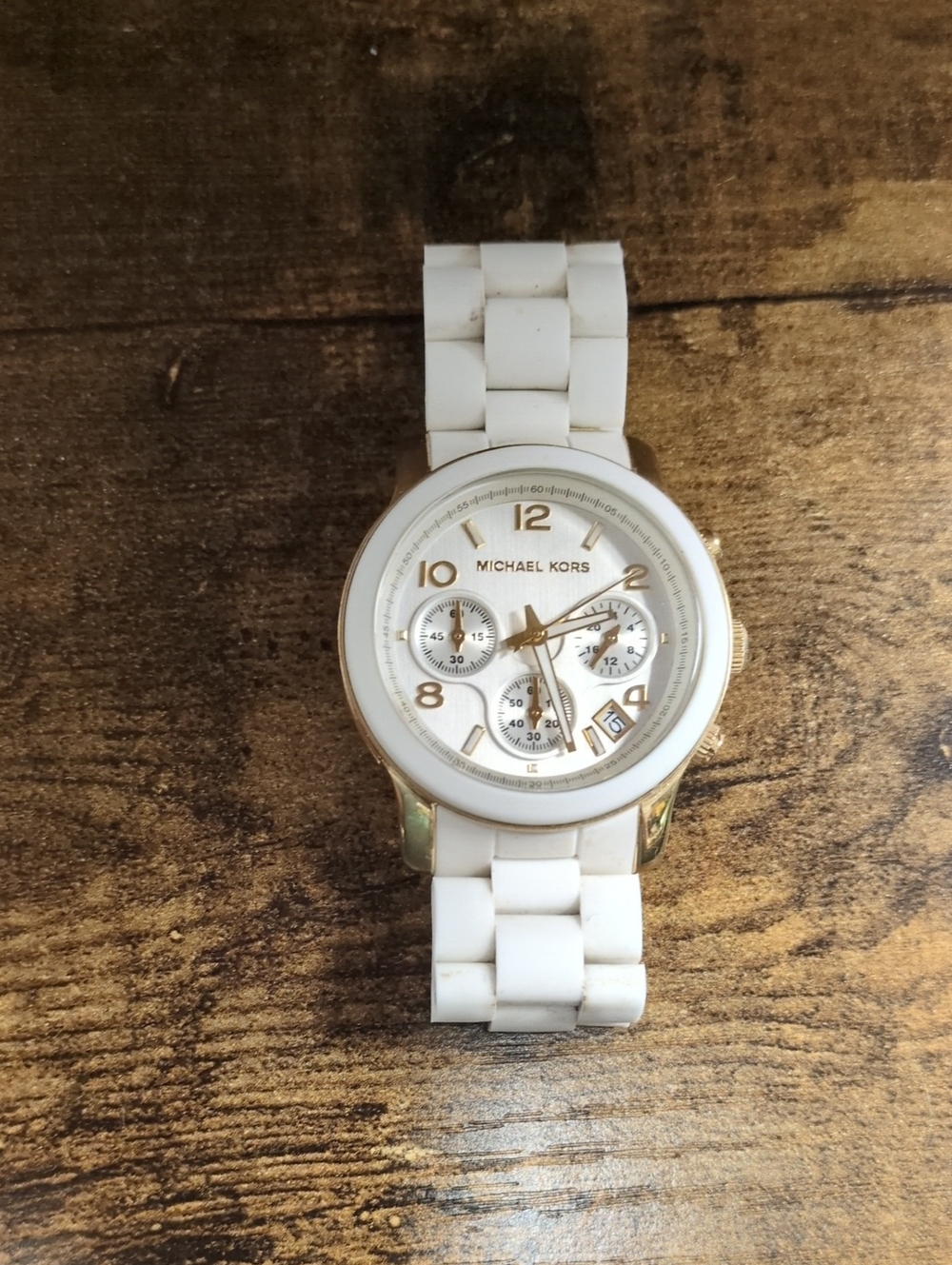 Michael Kors White and Gold-Tone Chronograph Silicone Watch